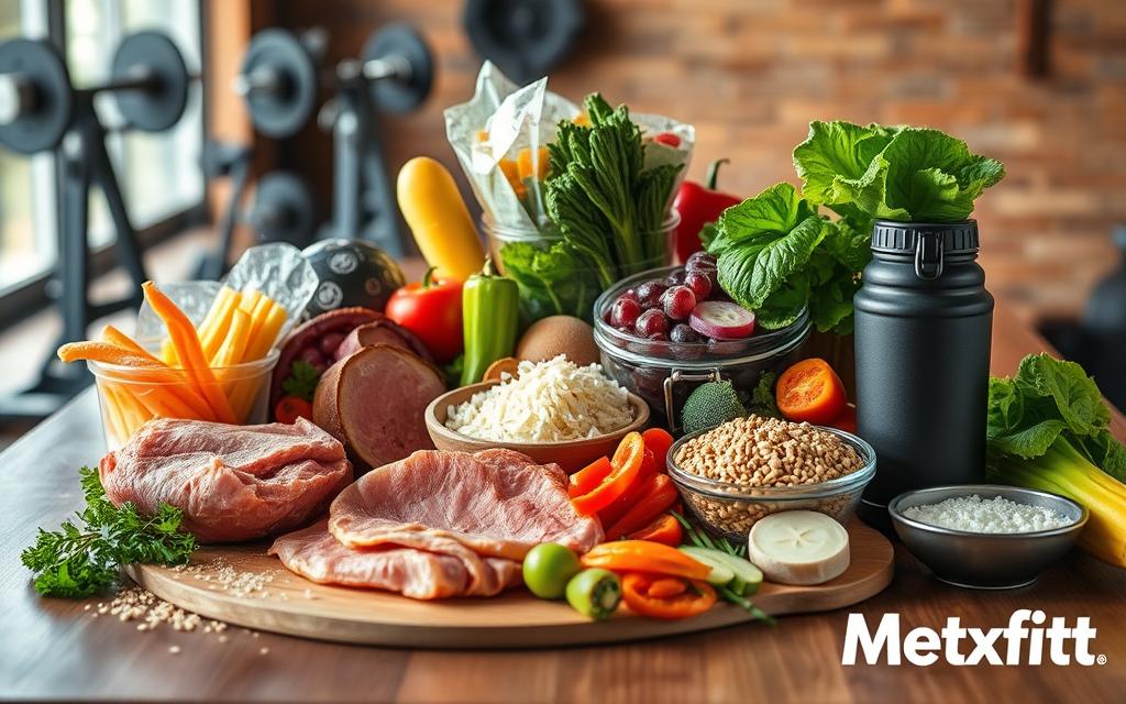 Protein-rich foods for muscle growth and fat loss, including lean meats and plant-based sources.