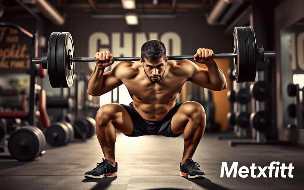 Woman performing squats with weights to improve lower body strength.