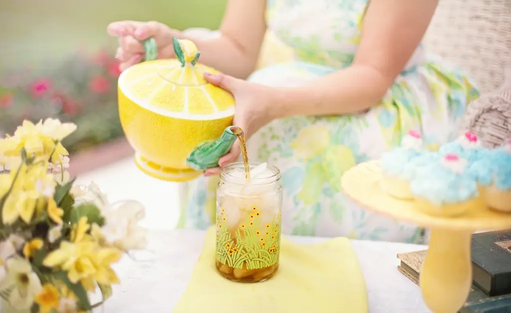 Natural lemon balm tea recipe for weight loss in glass mug with fresh leaves