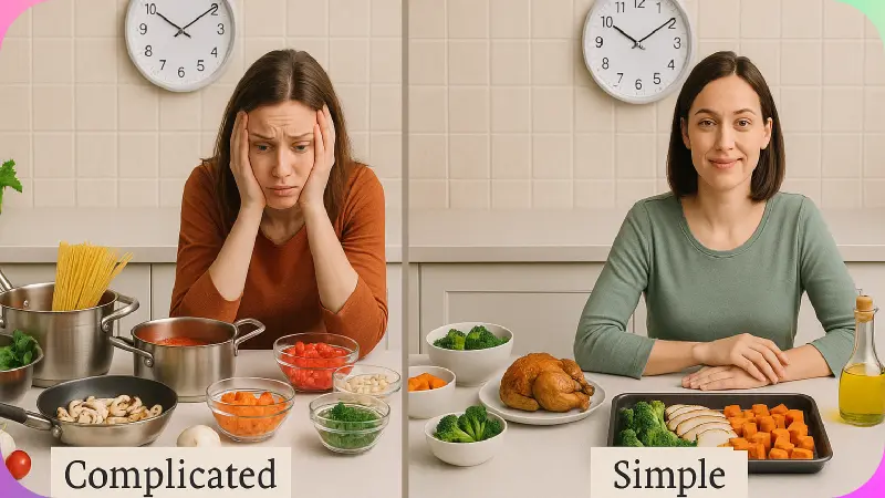 Comparison of complicated versus simple dinner preparation methods for busy professionals trying to lose weight
